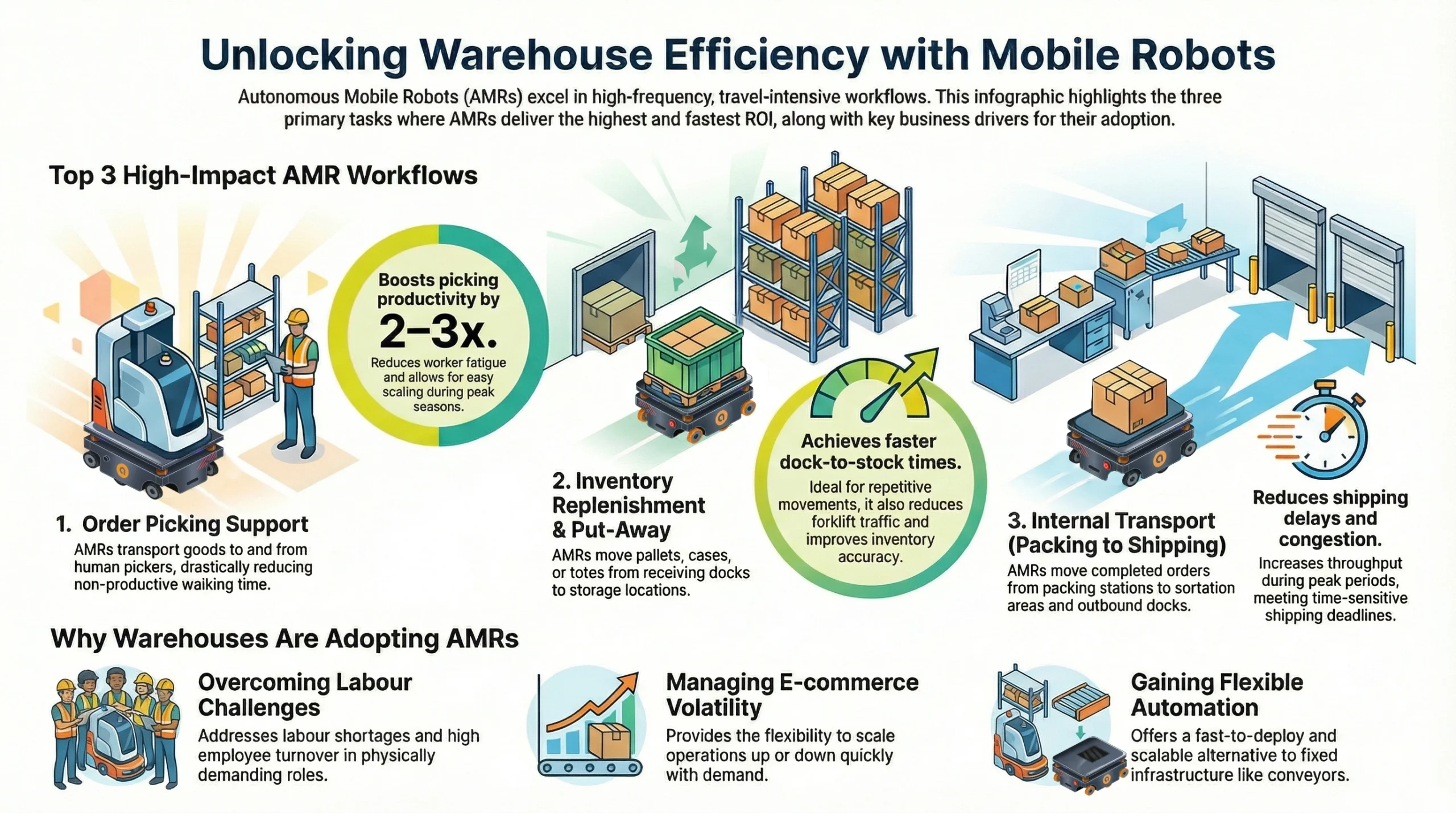 using Aro robots, warehouses automate order picking, inventory replenishment and internal transport
